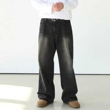 Washed Black Wide-Leg Denim Jeans